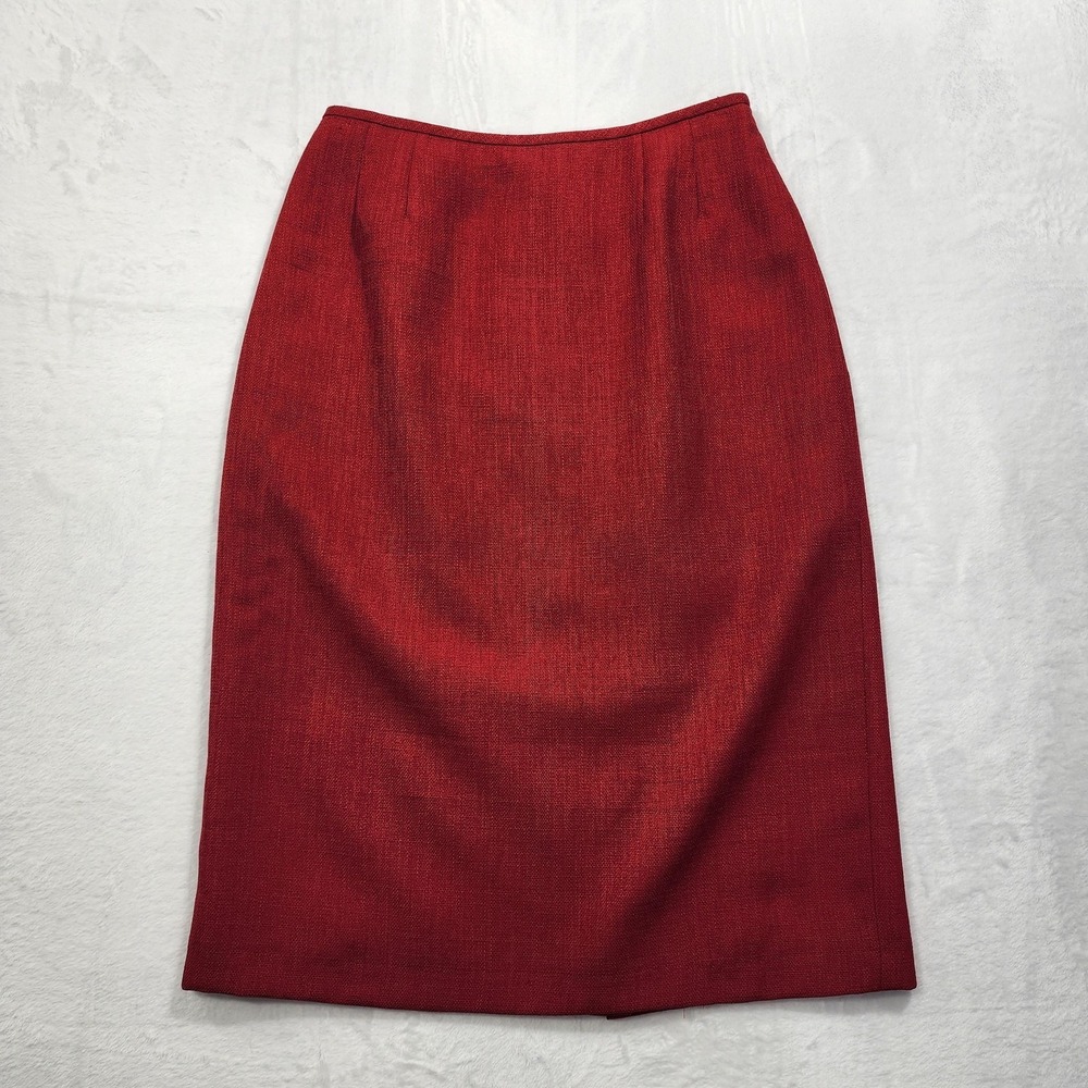 Le Suit Skirt Womens 12P PETITE Red Lined Pencil‎ Back Slit Office Career Preppy